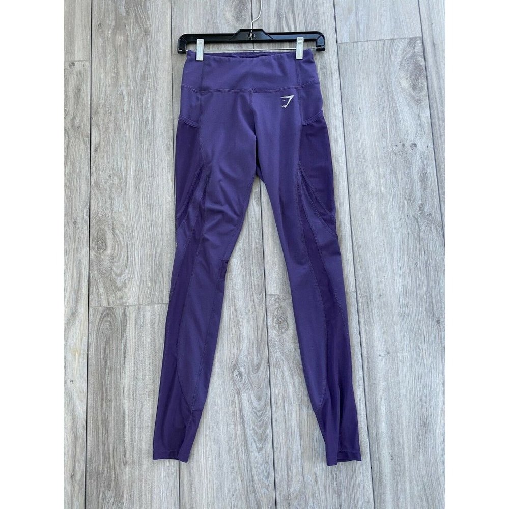 Gymshark Leggings Dry Moisture Management Side Pockets Mesh Size Medium Purple